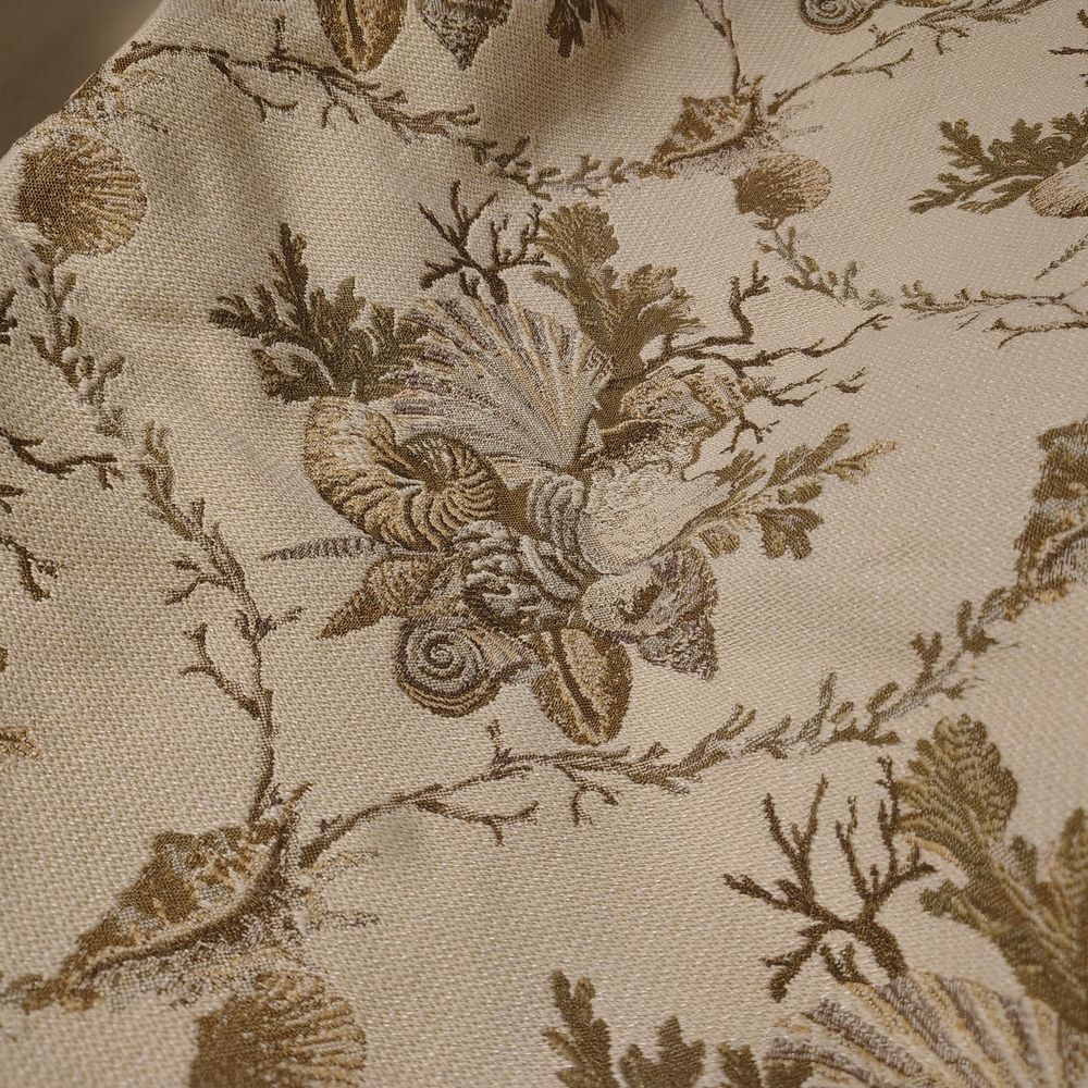 Beige and Gold Seashell Patterned Jacquard Fabric 1.5 Yards 60" W